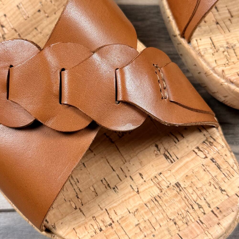 NIB Earth Scotti 8.5M Wedge Platform Comfort Leather Slide Sandals Dark Natural - Picture 4 of 12